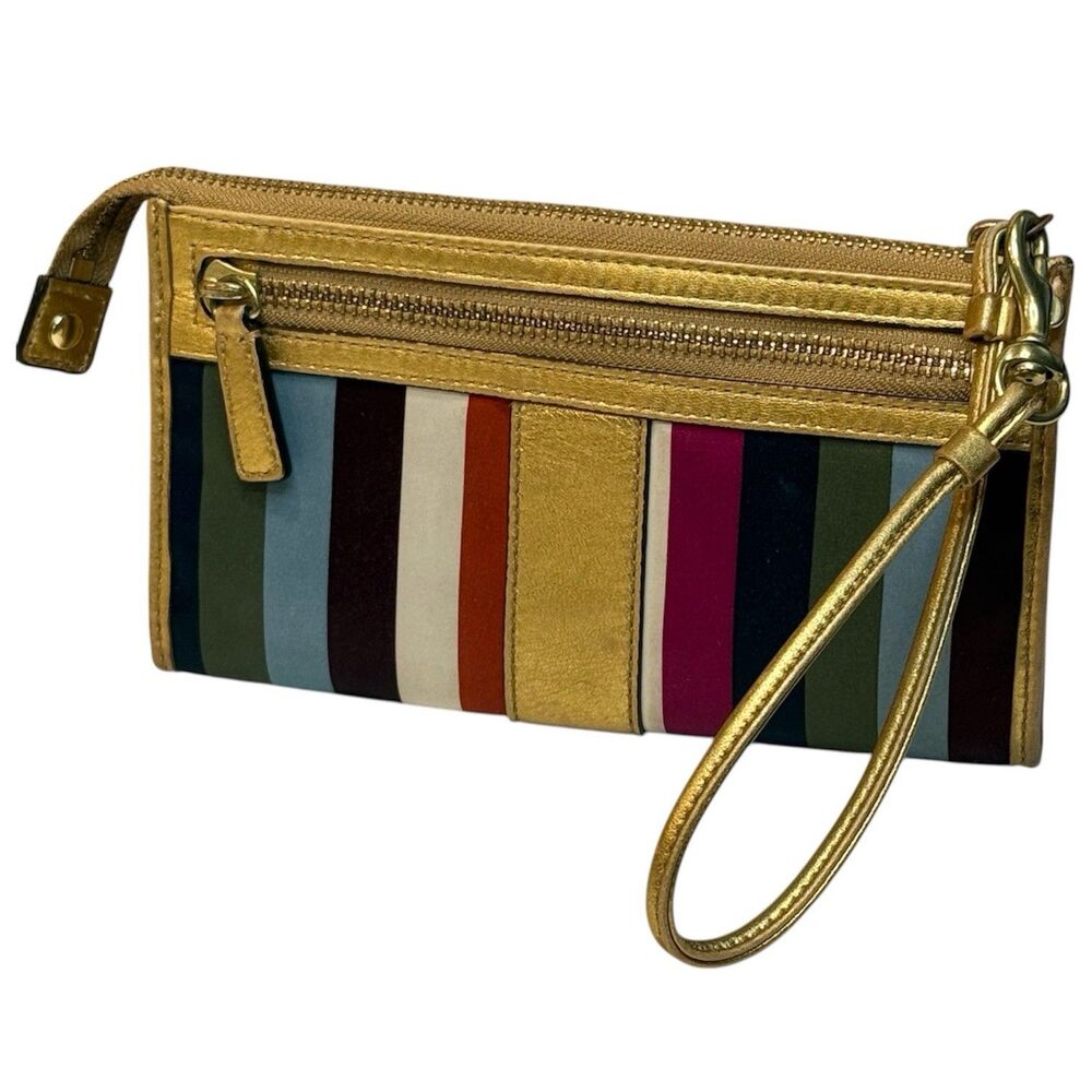 RARE Coach Julia Legacy Stripe Wristlet Multicolor Gold Trim Wallet 46809B GOOD